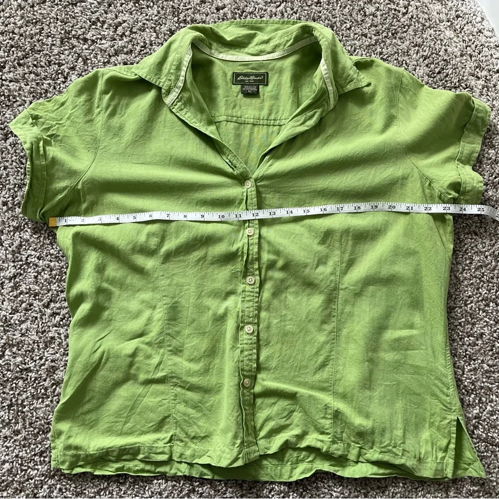 Eddie Bauer XL Green Short Sleeved Button Up Collared Shirt 100% Cotton - Picture 6 of 7
